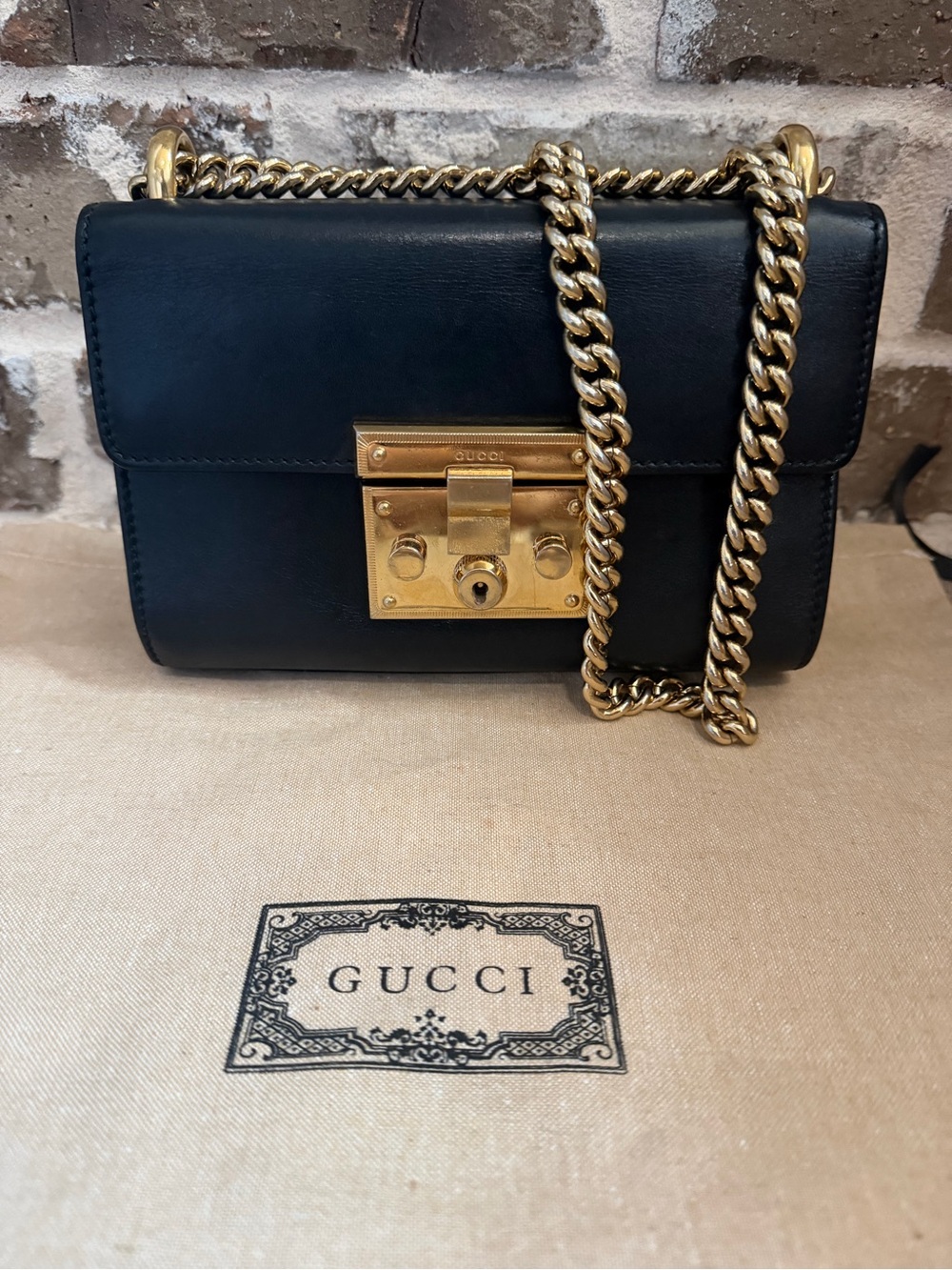 Black Leather Gucci Padlock